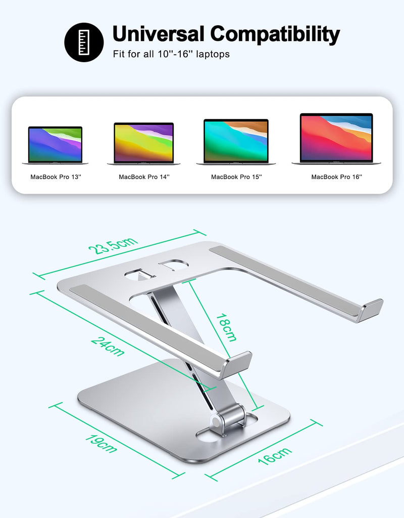 Foldable Laptop Stand, Height Adjustable Ergonomic Computer Stand for Desk, Aluminum Portable Laptop Riser Holder Mount Compatible with MacBook Pro Air, All Notebooks 10-16" Silver