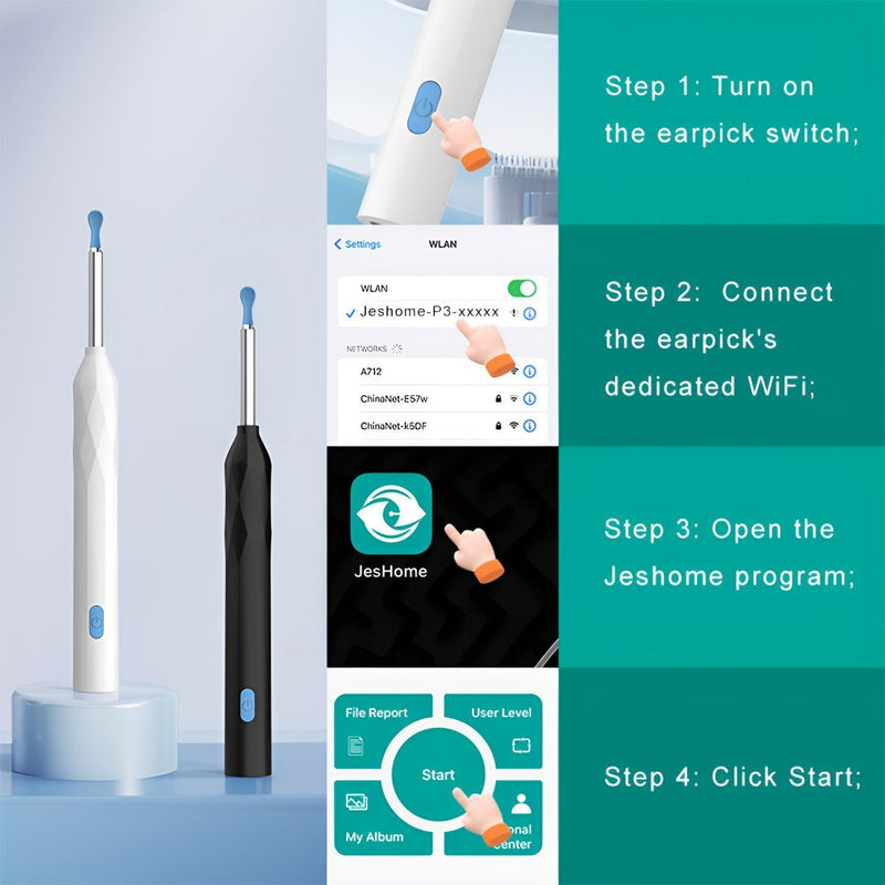 Ear Wax Remover Otoscope, WiFi 1080P HD Ear Cleaner, 360° Wide Angle Otoscope Camera for Otoscope IP67 Waterproof Otoscope Ear for Phone (Black) Black