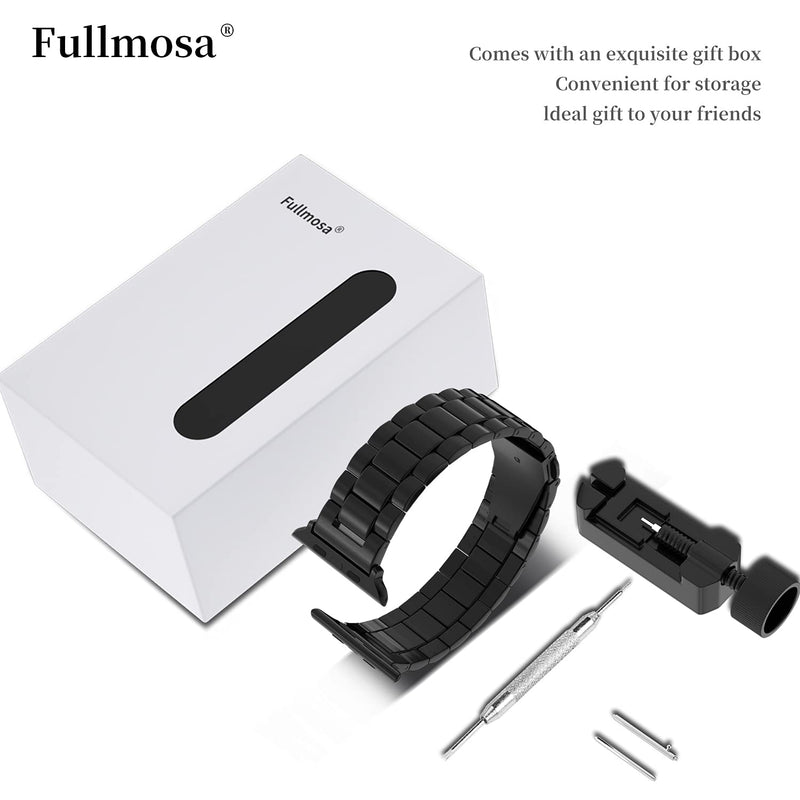 Fullmosa No-Tool Needed Band Compatible Apple Watch Band with Case 49mm 45mm 44mm 42mm Golden & Stainless Steel iWatch Band with Case 42mm 44mm 45mm Black