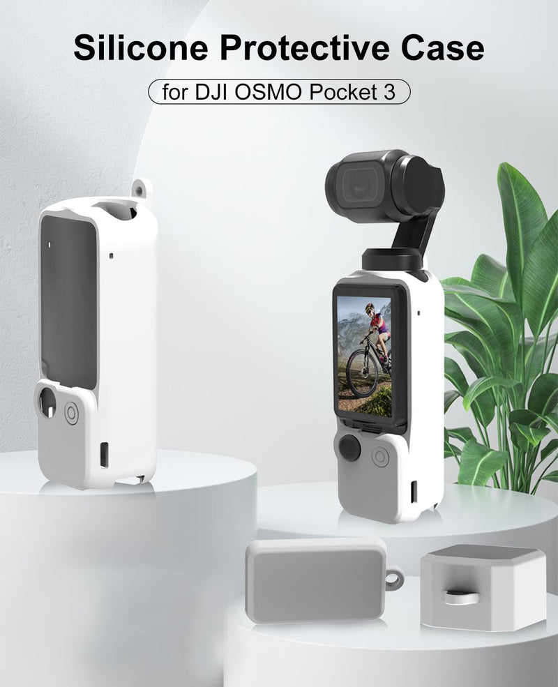 PULUZ 3-in-1 Silicone Camera Case Set for DJI OSMO Pocket 3，Slim Durable Lightweight Rubber Soft Silicone Camera Protective Cover Accessories(White) White