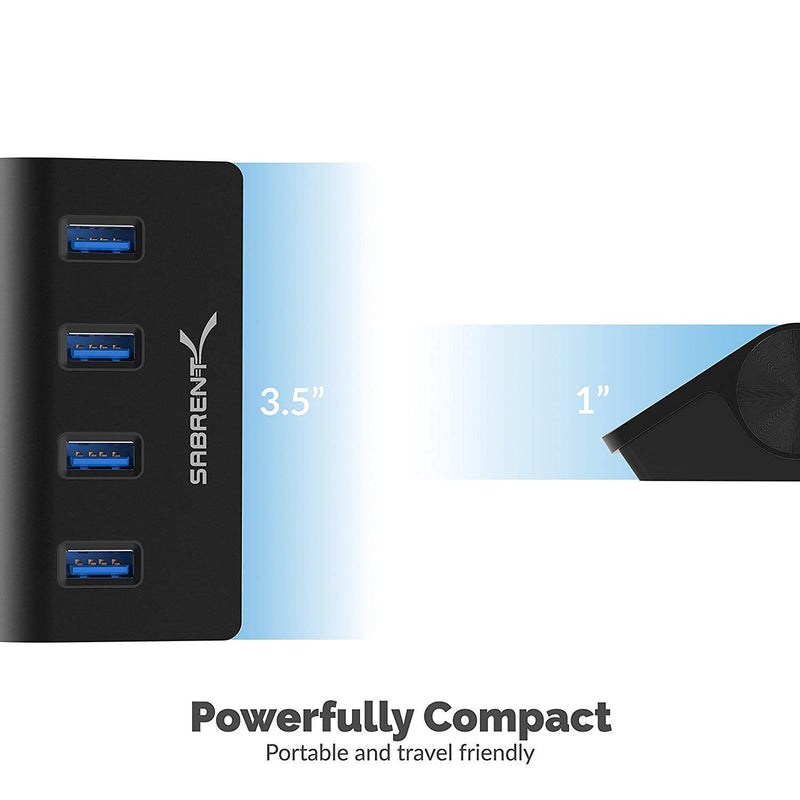 SABRENT Premium 4 Port Black Aluminum USB 3.0 Hub (30" Cable) for iMac, MacBook, MacBook Pro, MacBook Air, Mac Mini, or Any PC [Black] (HB-MC3B)