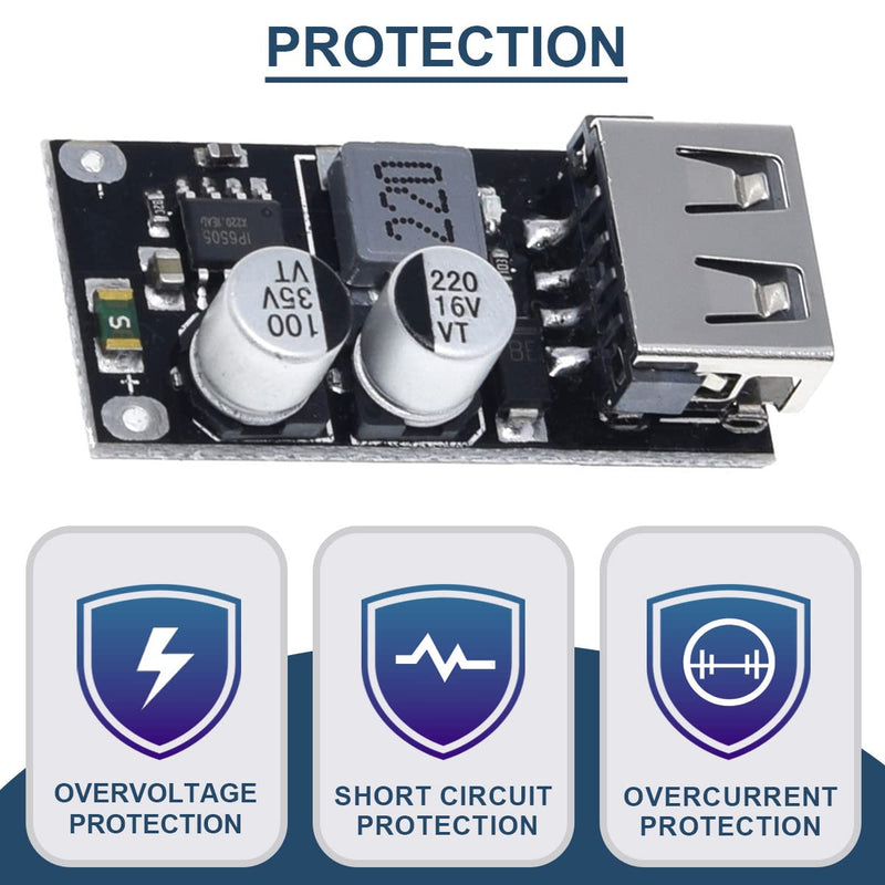 5 Pcs 6-32V 9V 12V 24V to 5V 3A Fast Charging Module USB QC3.0 QC2.0 DC-DC Buck Converter Step-Down Quick Charger Circuit Board with USB Cable, 24AWG Wire 1 Port USB