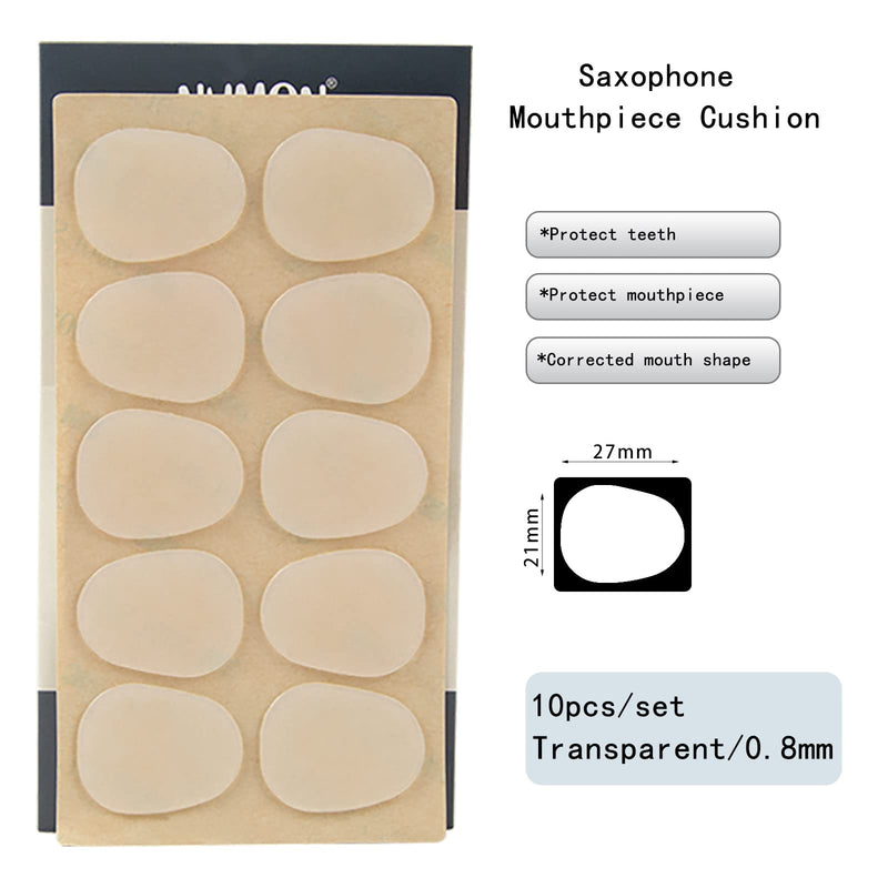 Rockhouse Saxophone Mouthpiece Pads Patch Teeth Cushion Clear 0.8mm Silicone Pad Alto Tenor Sax Accessory, 10-pack sax 0.8mm
