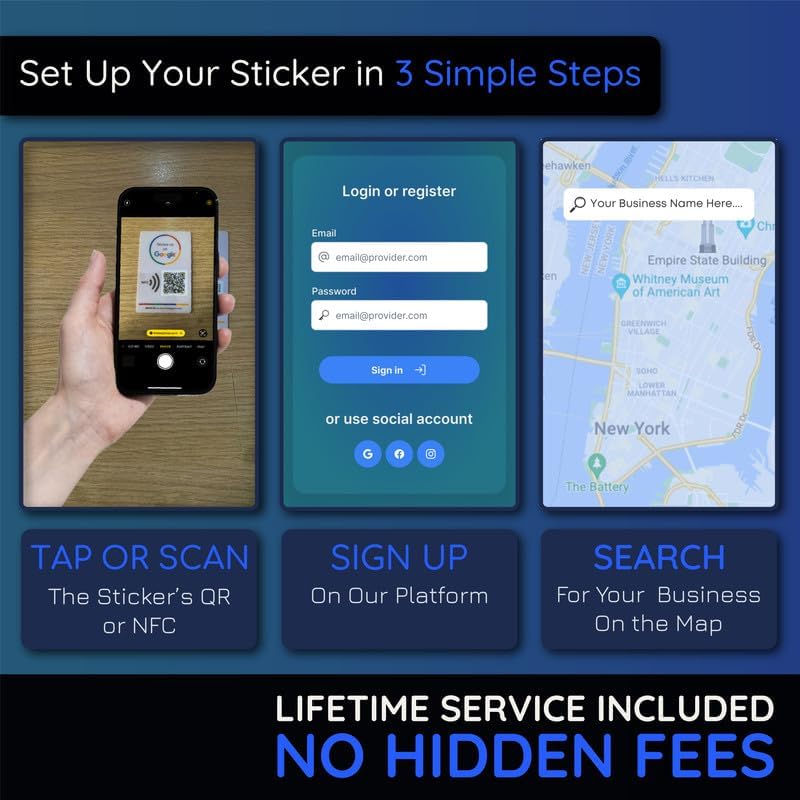 Reusable Review Tap Sticker for Google Reviews - 10-Stickers Pack - QR & Tap NFC Sticker - Review Us on Google Tap Sticker - iPhone & Android - Boost My Reviews Sticker - Set Up at Home | MESSAGENES