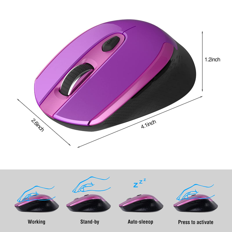 RaceGT Wireless Computer Mouse, 2.4G Silent Cordless Mouse for Laptop, Mouse with 6 Buttons and 3 Adjustable DPI for Laptop, Deskbtop, MacBook , PC (Purple) purple