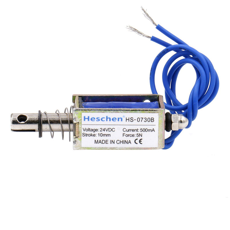 Hechen solenoid electromagnet HS-0730B DC 24V 500mA 5N 10mm stroke push pull type open frame