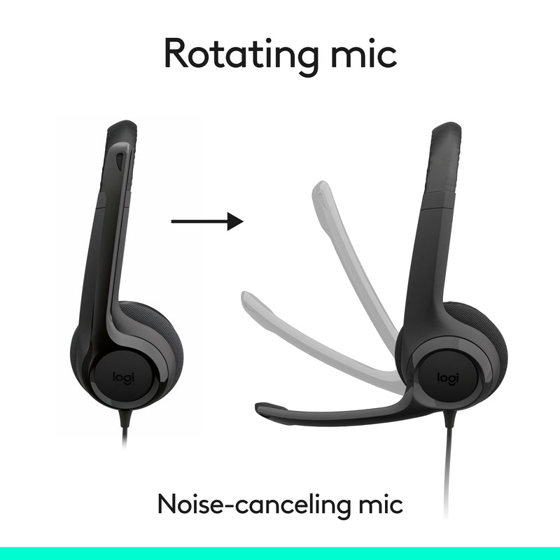 [AUSTRALIA] - Logitech H391 Wired Headset for PC/Laptop, Stereo Headphones with Noise Canceling Microphone, USB-C, in-Line Controls, Works with Chromebook - Graphite 1 Pack 