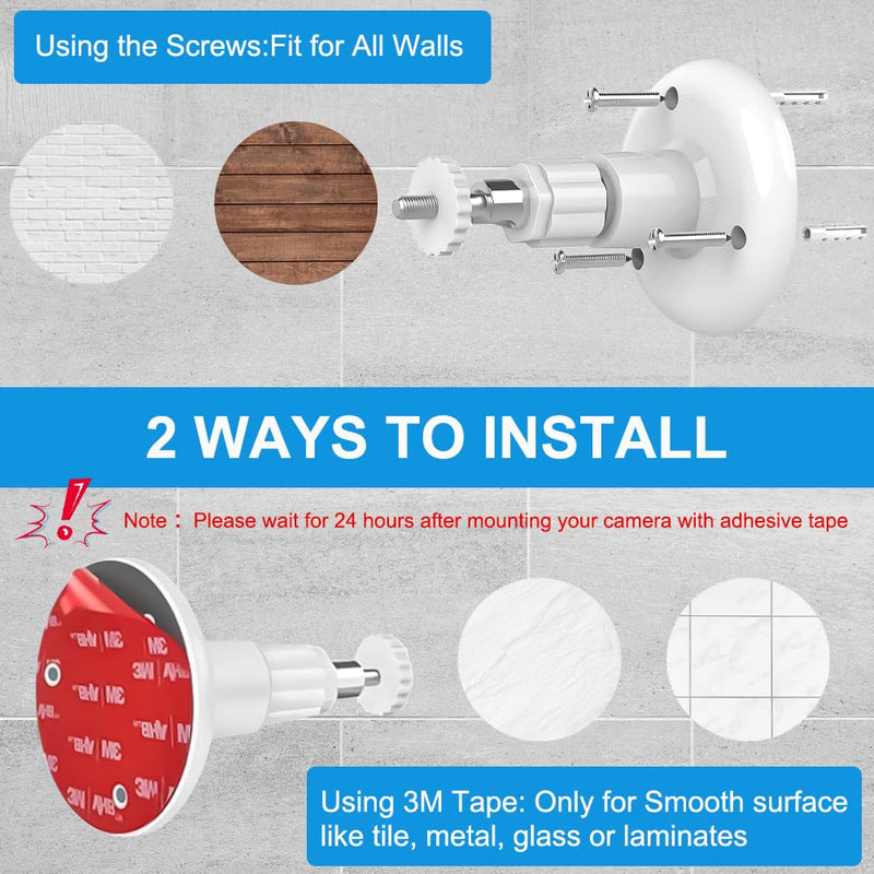 1 Pack Adhesive Ring Camera Mount Stick Up Mount Holder Compatible with Outdoor Security Camera, 360° Degree Adjustable Security Mounting Bracket,Camera Not Included (White, 1 Pack) White