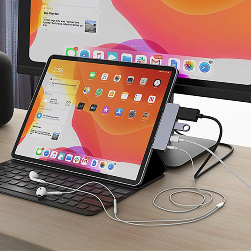 HyperDrive USB C Hub Adapter for iPad Pro 2020 2019 2018 11”/ 12.9", USBC Smartphone/Tablet, 4-in-1 USB-C Hub Dongle with 4K HDMI, C-USB PD Charging, USB 3.0, 3.5mm Headphone Audio Jack -Gray