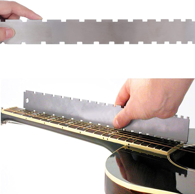 14pcs Guitar Luthier Tools Set Guitar Radius Gauge Unilateral Neck Straight Edge String Action Gauge Ruler Feeler Gauge Fret Rocker Fret Leveling Beam Set Up Tool for Guitar Fretboard and Frets