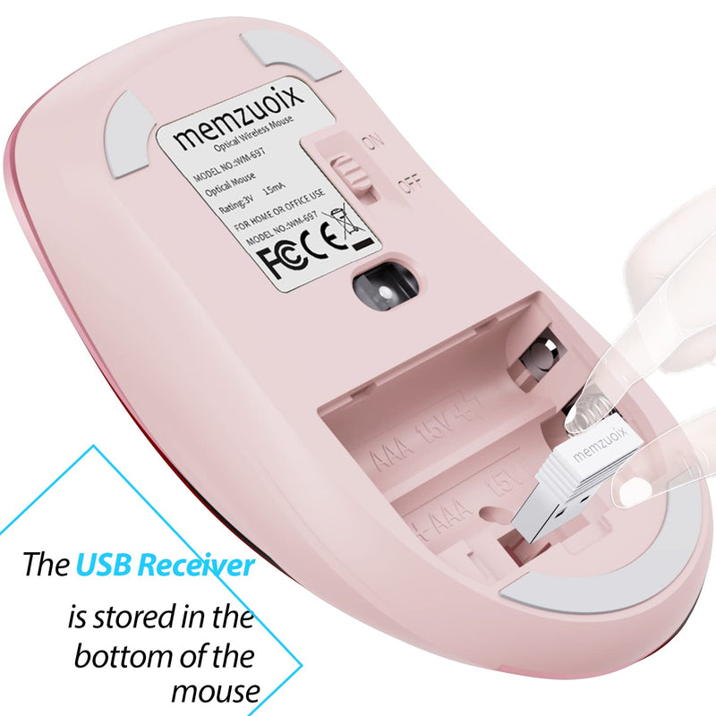 memzuoix 2.4G Wireless Mouse, 1200 DPI Mobile Optical Cordless Mouse with USB Receiver, Portable Computer Mice Wireless Mouse for Laptop, PC, Desktop, MacBook, 5 Buttons (Pink) Pink