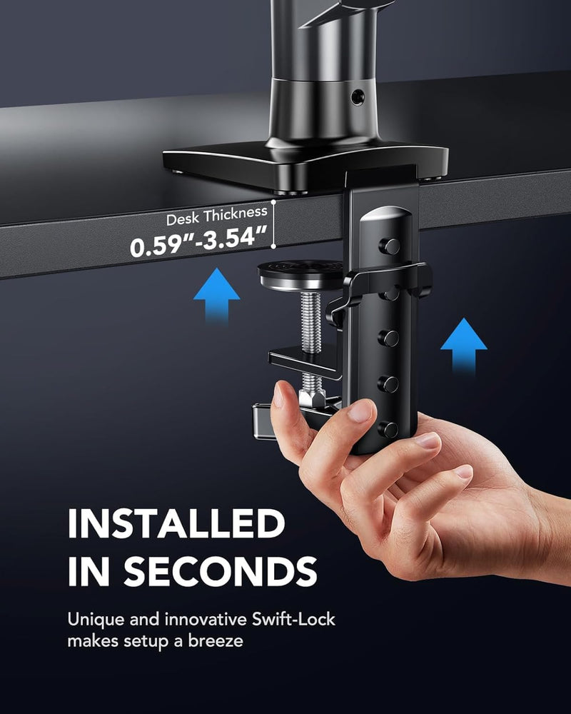 HUANUO FlowLift™ Single Monitor Mount, 13 to 32 Inch Monitor Arm, Adjustable Monitor Stand, Vesa Mount with Clamp and Grommet Base - Fits 4.4 to 19.8lbs LCD Computer Monitors Black 1