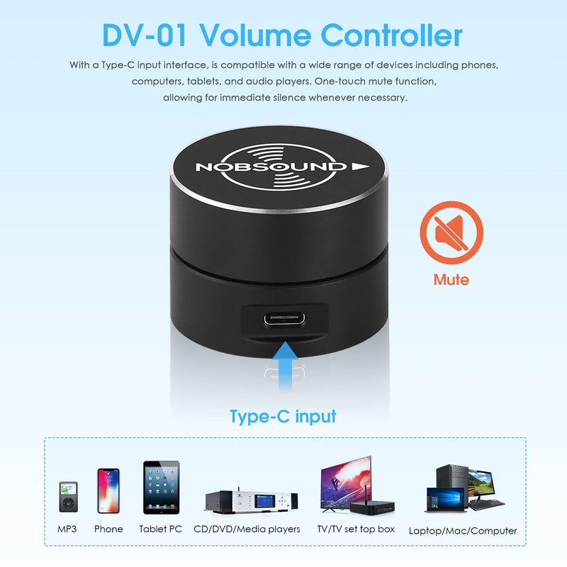 Nobsound USB Volume Control Knob with Mute Function, Compatible with Windows, Mac, Android, iOS, Mini Desktop Audio Controller with Breathing Light (DV-01)