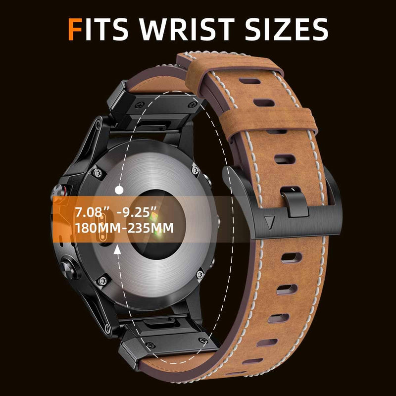 26mm Leather Bands Designed for Garmin Fenix 8 51mm/Fenix 6X/Fenix 7X/Fenix 5X Plus/Fenix 6X Pro/Fenix 3/Fenix 3 HR/Tactix Delta,Quickfit 26 Watch Nylon Bands