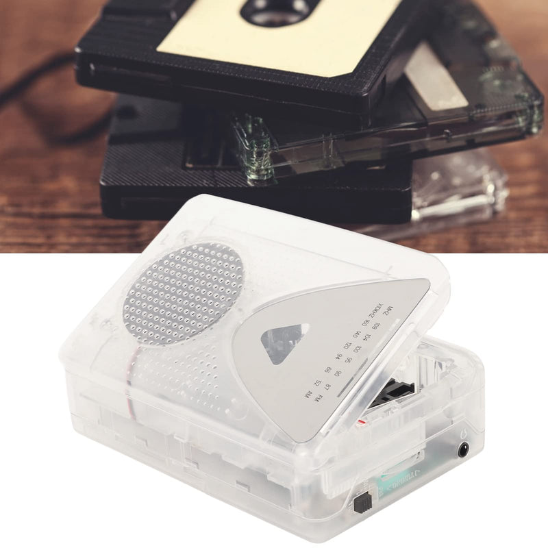 Portable Cassette Player, FM AM Radio Stereo Cassette MP3 Tape Player with 3.5mm Jack and Speaker Support Battery Power and USB Power for Daily (Transparent) Transparent
