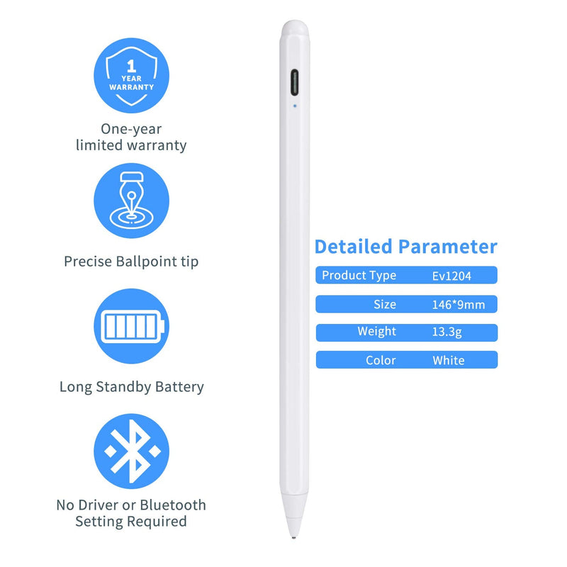 Active Stylus Pencil for Dell 2 in 1 Laptop Pencil, Evach Capacitive High Sensitivity Digital Pencil with 1.5mm Ultra Fine Tip Stylus Pencil for Dell 2 in 1 Laptop Pen, White