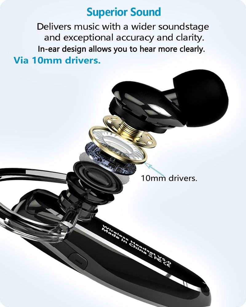 Bluetooth Headset, V5.1 Ultralight Wireless Handsfree Earpiece Cell Phone with Noise Cancellation Microphone for Cell Phone/PC Tablet/Laptop Computer, Headphones for Trucker/Driver/Business