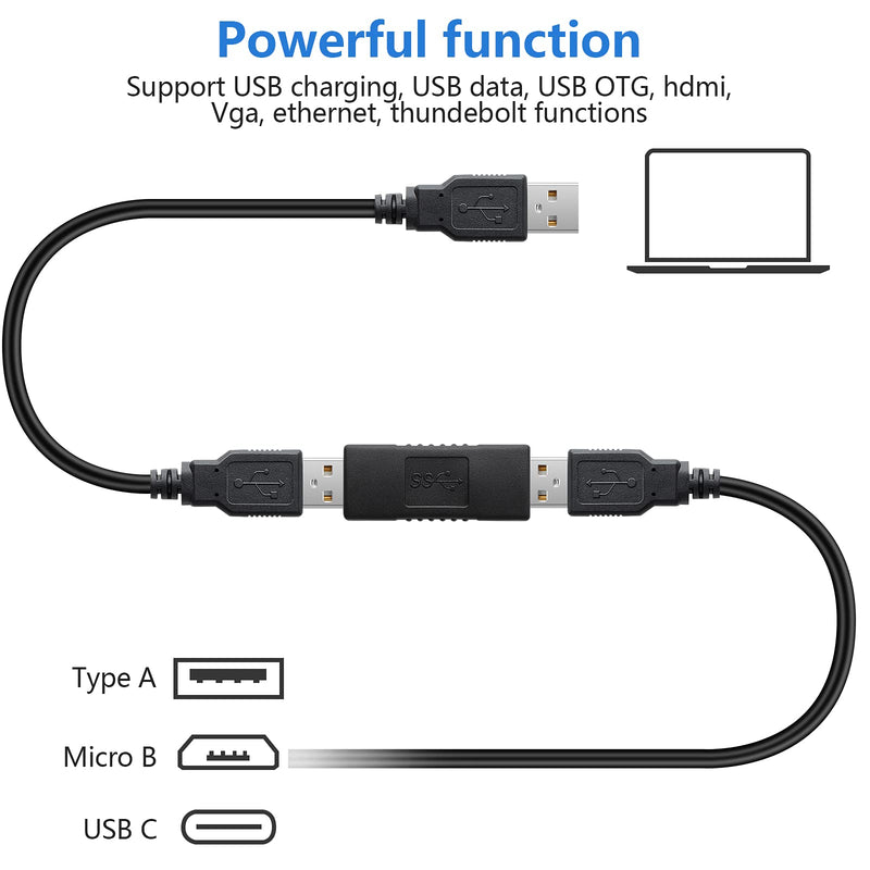 SAISN USB 3.0 Connector Female to Female Adapter USB 3.0 Coupler Adapter Converter Bridge Extension Coupler (Pack of 3, Black)