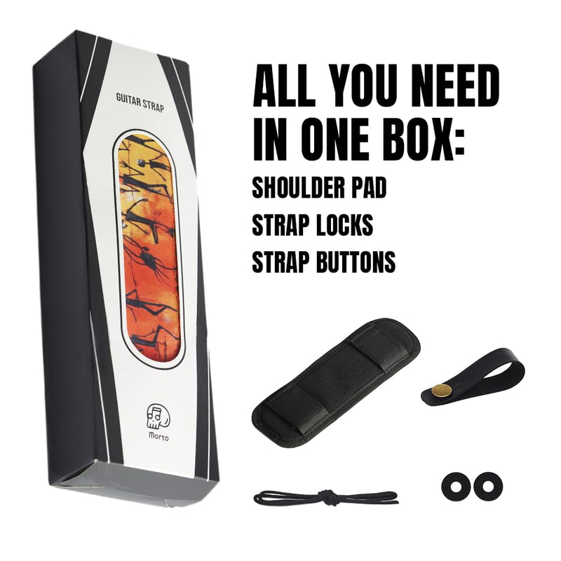 Morto Jacquard Guitar Strap – Adjustable Padded Fabric with Locks & Pick Holder for Electric, Acoustic, Bass – Unique Gift Standard