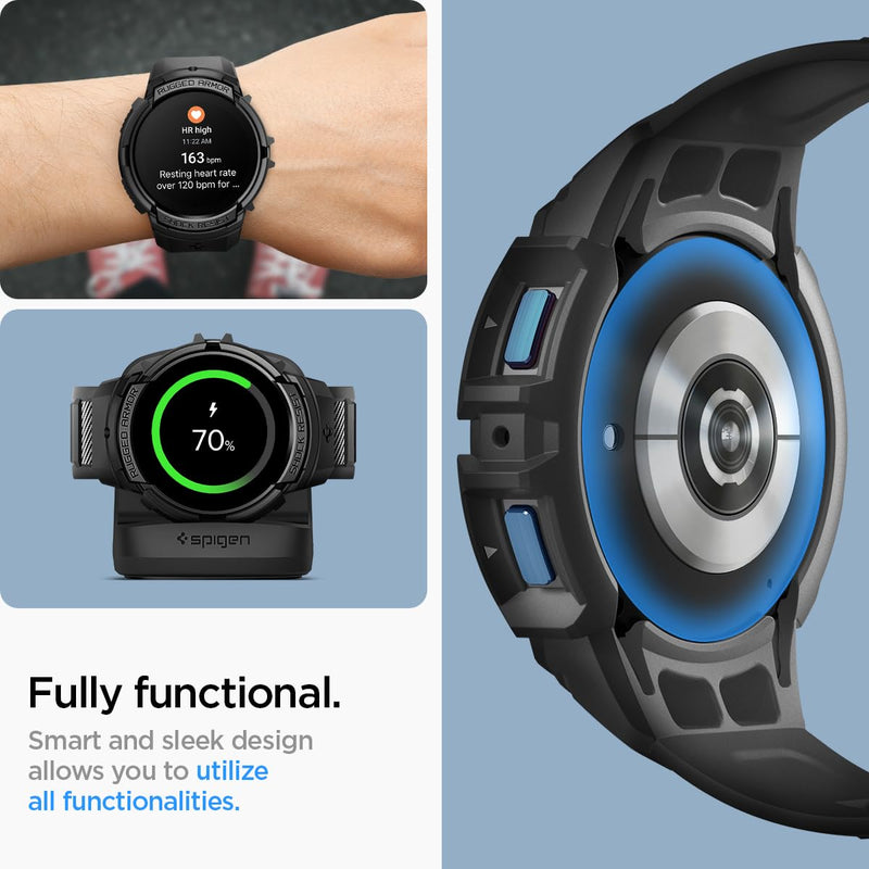 Spigen Rugged Armor Pro Case with Band and S353 Charger Stand Designed for Samsung Galaxy Watch 6 40mm - Black