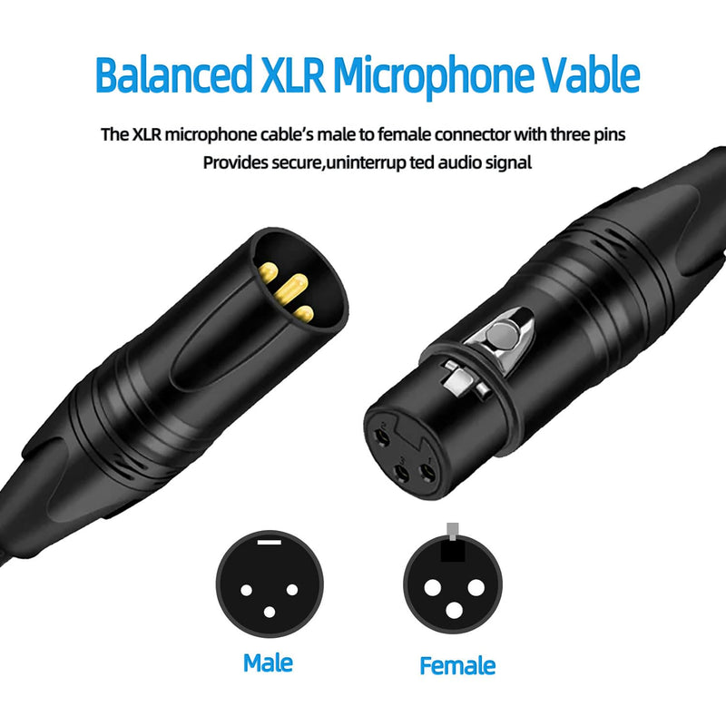 [AUSTRALIA] - XLR Cable, Male to Female Audio Cables 25ft 1 Packs, Noise-Canceling, Premium Balanced Microphone Patch Cords 3-pin XLR Mic Cables Oxygen-Free Copper (OFC) Mic Cord for Speaker, Mixer, Studio 25 Feet-1Pack-Black 