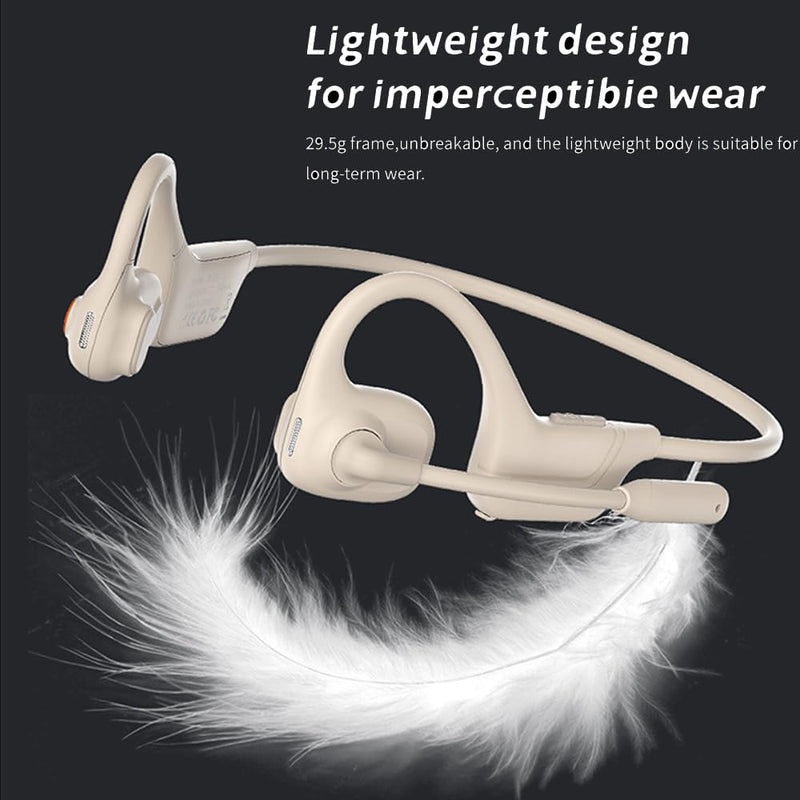 AYI Open Ear Air Conduction Bluetooth Headphone Dual Mic Rotatable Boom Mic Active Noise Cancellation IPX5 Waterproof Bluetooth 5.4 Pain-Free Design for Sports Work Outdoor Activities-DG White DG09 White