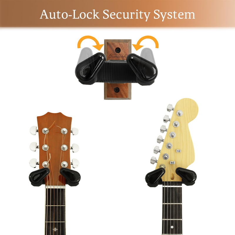 Guitar Wall Mount, Auto Lock Black Walnut Wood Guitar Hanger, Guitar Wall Hangers, Guitar Holder Hook Wall Stand for Classical, Acoustic, Electric Guitar, Bass, Gift for Guitar Player Balck Walnut Wood