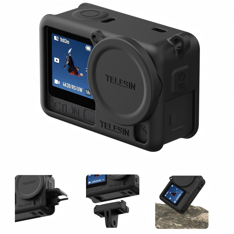 [AUSTRALIA] - TELESIN Silicone Protective Case for DJI Osmo Action 6 with Lens Cap & Lanyard, Anti-Scratch Washable Cover Anti-Slip Dustproof Action Camera Protection for DJI Action 6 Accessories (Black) Black 