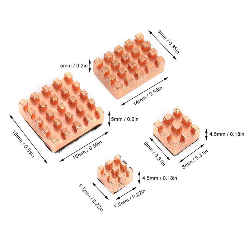 Pure Copper Heatsink, 4 Heatsinks Made of Pure Copper, Durable and Unbreakable for Raspberry PI 4B 1G 2G 4G (Copper)
