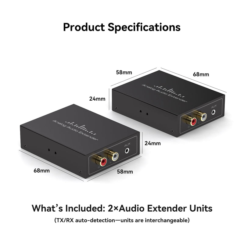 [AUSTRALIA] - RCA /3.5MM Stereo Analog Audio Extender Over Ethernet LAN Single Cat5e/6 Cable, up to 1640FT/500M No External Power Required for Home Theater Church AMP Long Distance Audio Transmission 