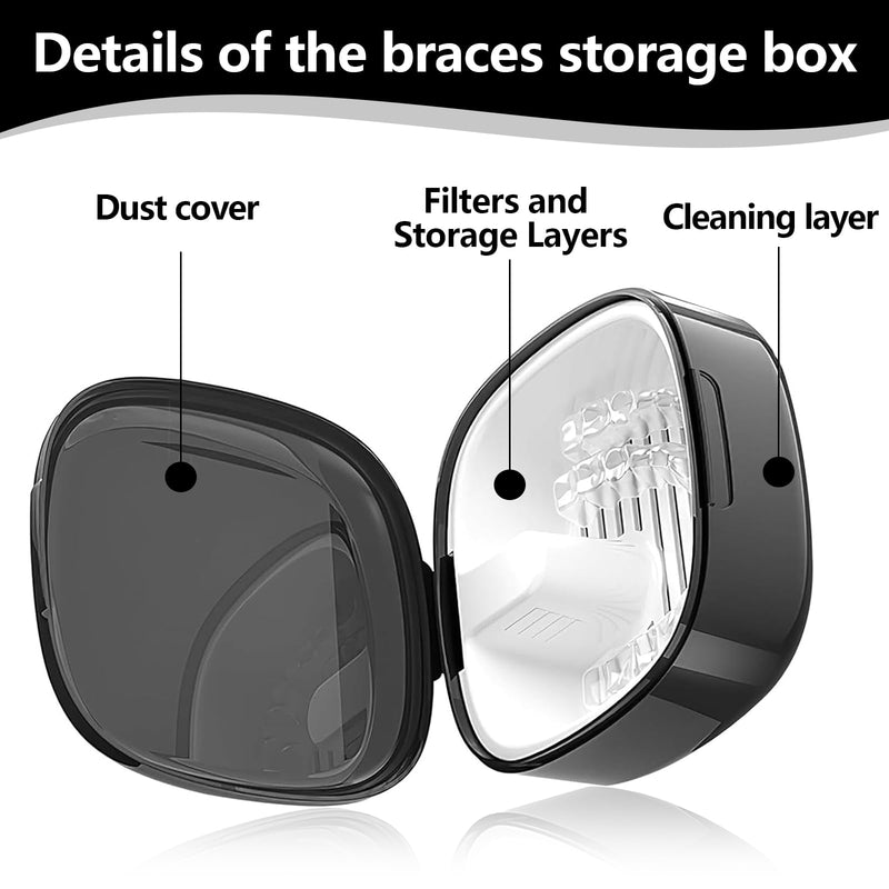 [AUSTRALIA] - Denture Box, Pack of 2 Braces Box with Sieve, Portable Denture Box, Invisible Braces, Storage Box, Double Layer Hollow Drain 