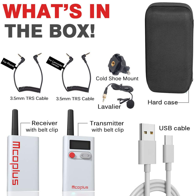mcoplus 48 Channel UHF Wireless Lavalier Lapel Microphone with 2 Transmitters, 1 Receiver for DSLR Camera, XLR Camcorders, PC, Smartphone Mobile Devices, Video,Interview,TV,ENG Vlog YouTube UHF48-2T 1R