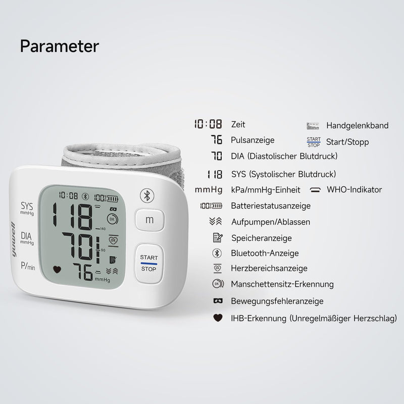 yuwell Intelligent Rechargeable Wrist Blood Pressure Monitor for Home Use, Large Blood Pressure Cuff, Blood Pressure Device with Irregular Heartbeat and Voice Function (YE8800AR) Ye8800ar