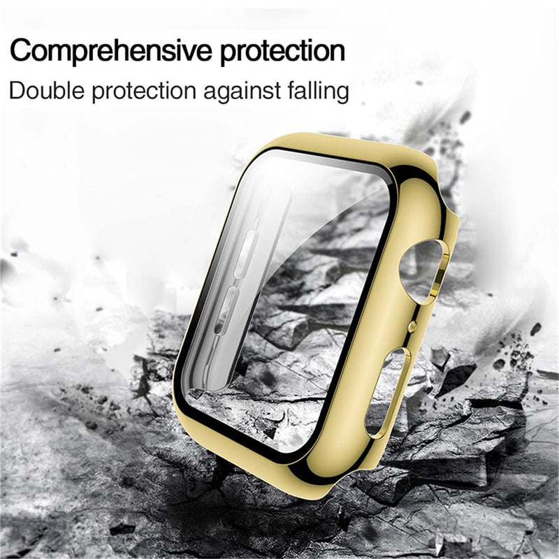 HANKN 40mm Case Compatible with Apple Watch Series 4 5 6 Se 40mm Tempered Glass Screen Protector Case, Full Coverage Shockproof Iwatch Bumper Cover (40mm, Gold)