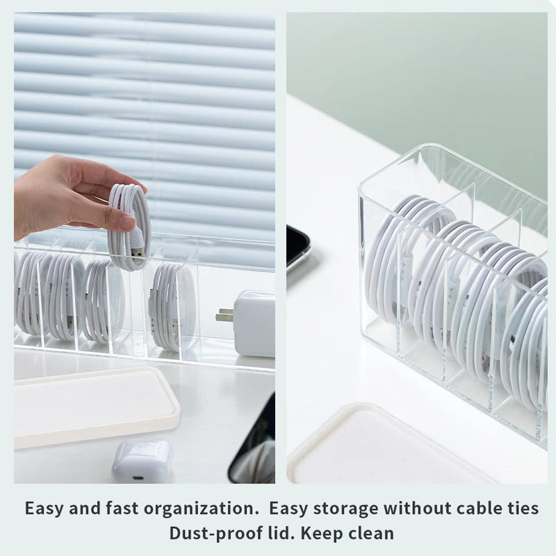 Charger Cable Cord Storage Organizer - Easy Storage Without Cable Ties - Desk Drawer Accessories Organizers - 1 Pack (With Lid)