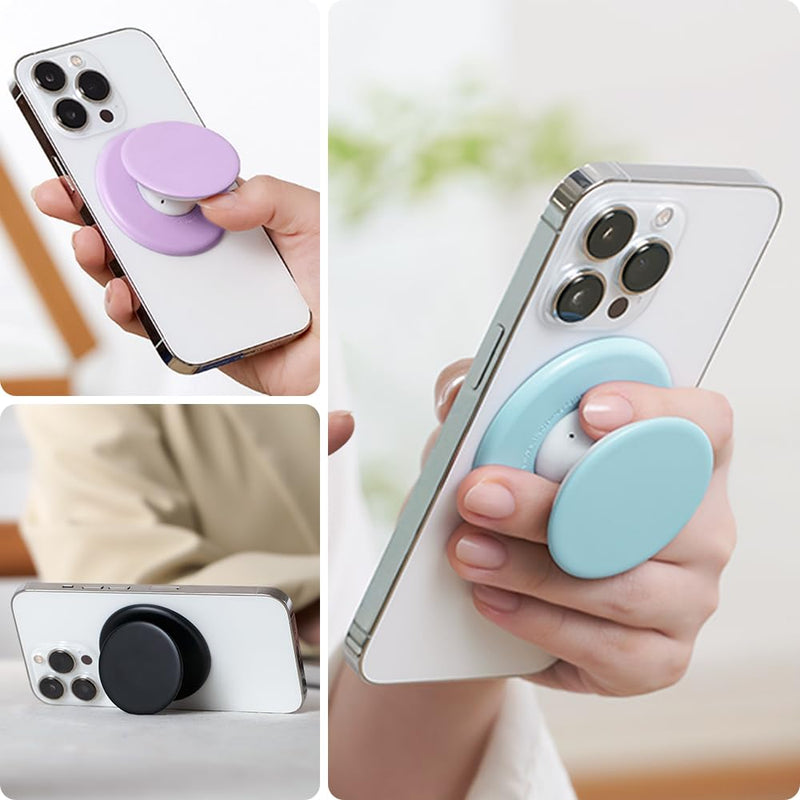 Sinjimoru One-Touch Magnetic Phone Grip, Silicone Grip Holder with Kickstand for Magsafe Compatible with iPhone 15 14 13 12 Series. M-Tap Tok Black