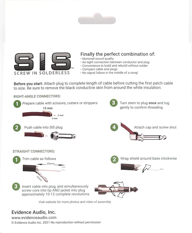 Evidence Audio Monorail SIS DIY Solderless Guitar Patch Cable Kit - 8 Angled SIS Plugs and 5 feet Burgundy Cable 5 Feet Burgundy Cable + 8 Angled Plugs