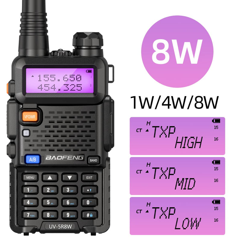 BaoFeng UV-5R 8W Ham Radio Long Range UV5R HandheldDual Band Walkie Talkies Two Way Radio Portable Tri-Power Radio(Black-8W 1Pack) Black-8W 1Pack