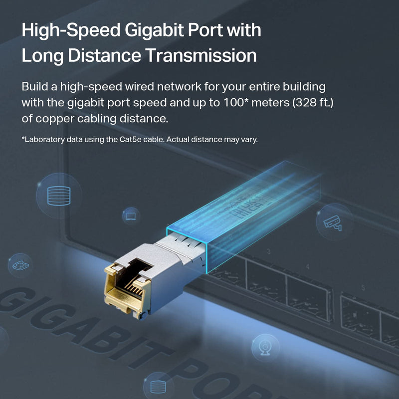 Omada 1.25GBase-T SFP to RJ45 Module, Universal Compatible(SM331T) | Hot-Pluggable, Support TX Disable, Low Power Dissipation V3.6