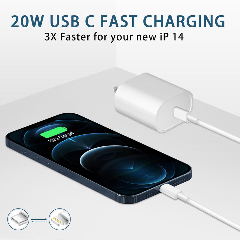 Phone Charger Fast Charging, 【MFi Certified】 2-Pack 20W USB-C Fast Charger with 6FT Fast Charging Cable for IP 14/13/12/11/Xs/8, i Pad and More