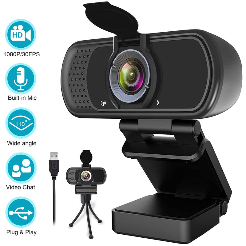 Webcam HD 1080p ,Live Streaming Web Camera with Stereo Microphone, PC Desktop or Laptop USB Webcam with 110 Degree View Angle, HD Webcam for Video Calling, Recording, Conferencing, Streaming, Gaming Black