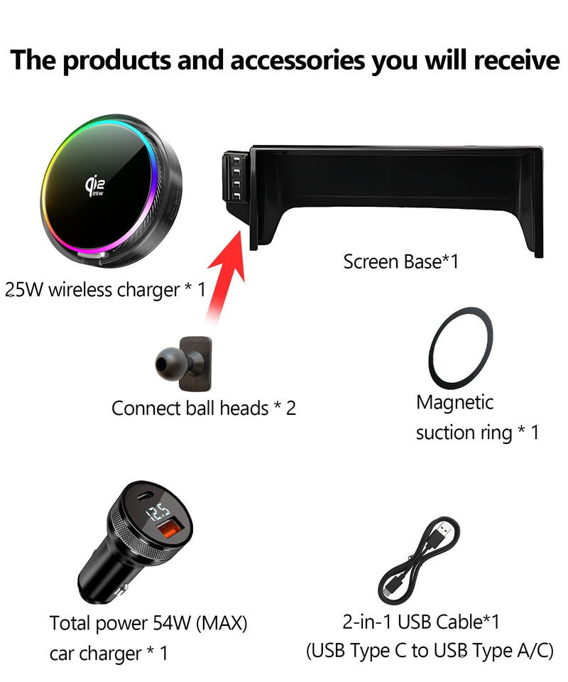 25W Car Mount Charger for Toyota RAV4 2022 9-Inch Screen | 2022 Toyota RAV4 Qi2.2 25W MagSafe Fast Charging Cell Phone Holder Accessories,with Cooling Fan＆54W Fast Adapter for 2022 Toyota RAV4(9 Inch)