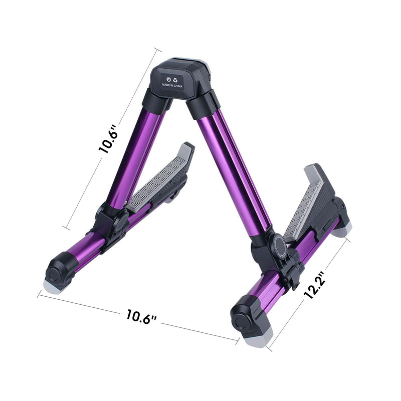 ENO MUSIC Alumium Alloy A-Frame Universal Folding Acoustic Guitar Stand for Electric Bass Guitars, Purple