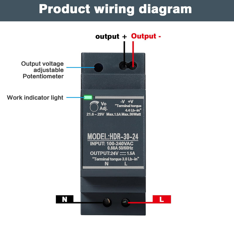Jadeshay DIN Rail Power Supply 24 V 1.5 A 30 W DIN Rail Power Supply 12 V HDR-30-12 30 W 24 V 1.5 A Switching Power Supply DIN Rail Transformer AC/DC Single Phase Transformer HDR-30W-24V1.5A