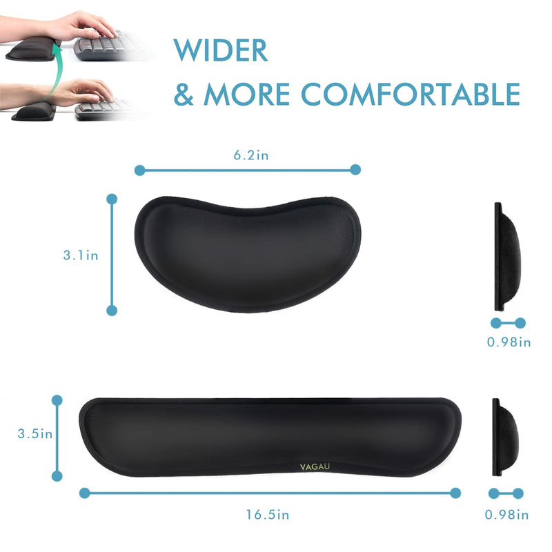 VAGAU Premium Memory Foam Keyboard and Mouse Wrist Rest Pads Set- for Comfortable Typing &Wrist Pain Relief(Pack of 2) Wider