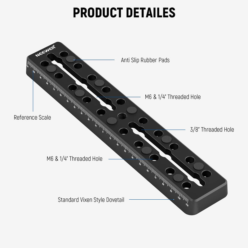 NEEWER 9"/230mm Rail Bar Vixen Style Dovetail Plate, Metal Mounting Plate Saddle with M6 1/4" 3/8" Camera Screw for Telescope Mount Adapter OTA Equatorial Tripod Sky Astrophotography, QR003