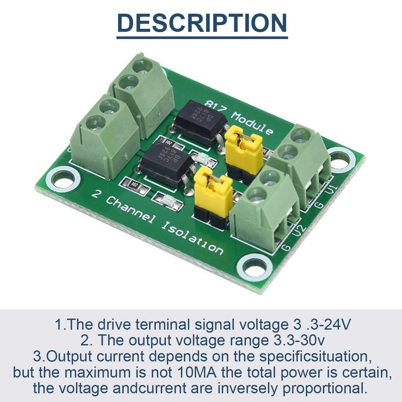 5 Pcs PC817 2 Channel Optocoupler Isolation Module 3.6-30V Voltage Converter Driver Photoelectric Isolated Board for Control Relay with 24AWG Wire