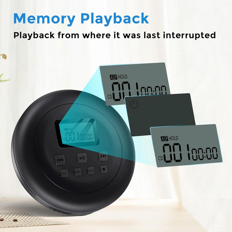 Gueray Portable CD Player Personal CD Players with Headphones LCD Display Anti-Skip Protection HiFi Classic CD Walkman Music Player Memory CD Player for Car Home