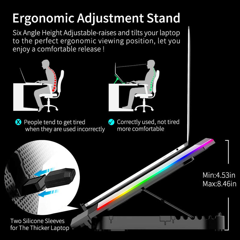 ICE COOREL Gaming Laptop Cooling Pad 15-17.3 Inch with 6 Cooling Fans, Cooling Stand with 6 Height Adjustable, Laptop Cooler with RGB Light, LCD Screen, 2 USB Ports, Phone Stand 6 Fans