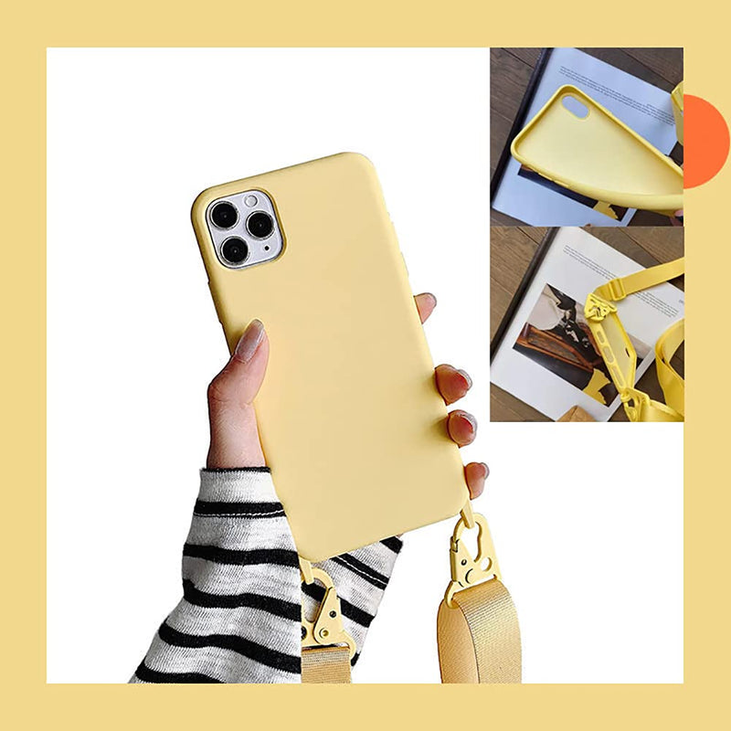 for iPhone 15 Pro Max,Crossbody Phone Case with Shoulder Strap Soft Silicone Case with Adjustable Lanyard Cute Cool Wireless Charging Shockproof Protector for Women Girls Yellow